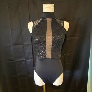 Balera Black Sequin Mesh Jazz Competition Leotard